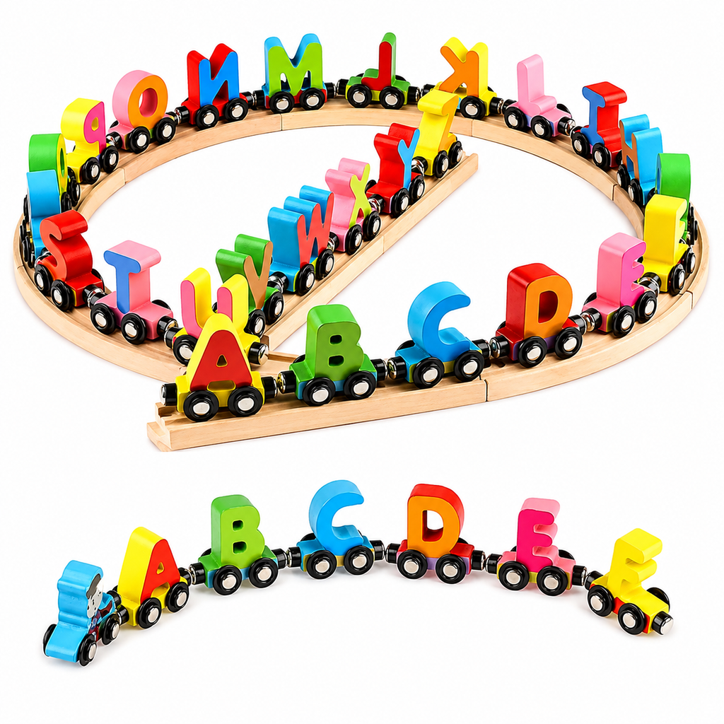 Kiddleo Wooden Magnetic ABC Train | Educational Alphabet Learning Toy for Kids