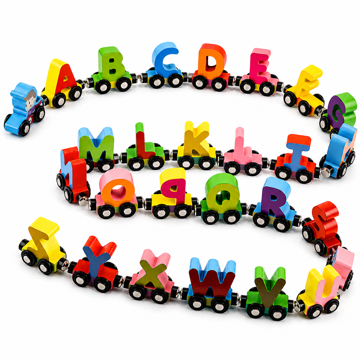 Kiddleo Wooden Magnetic ABC Train | Educational Alphabet Learning Toy for Kids