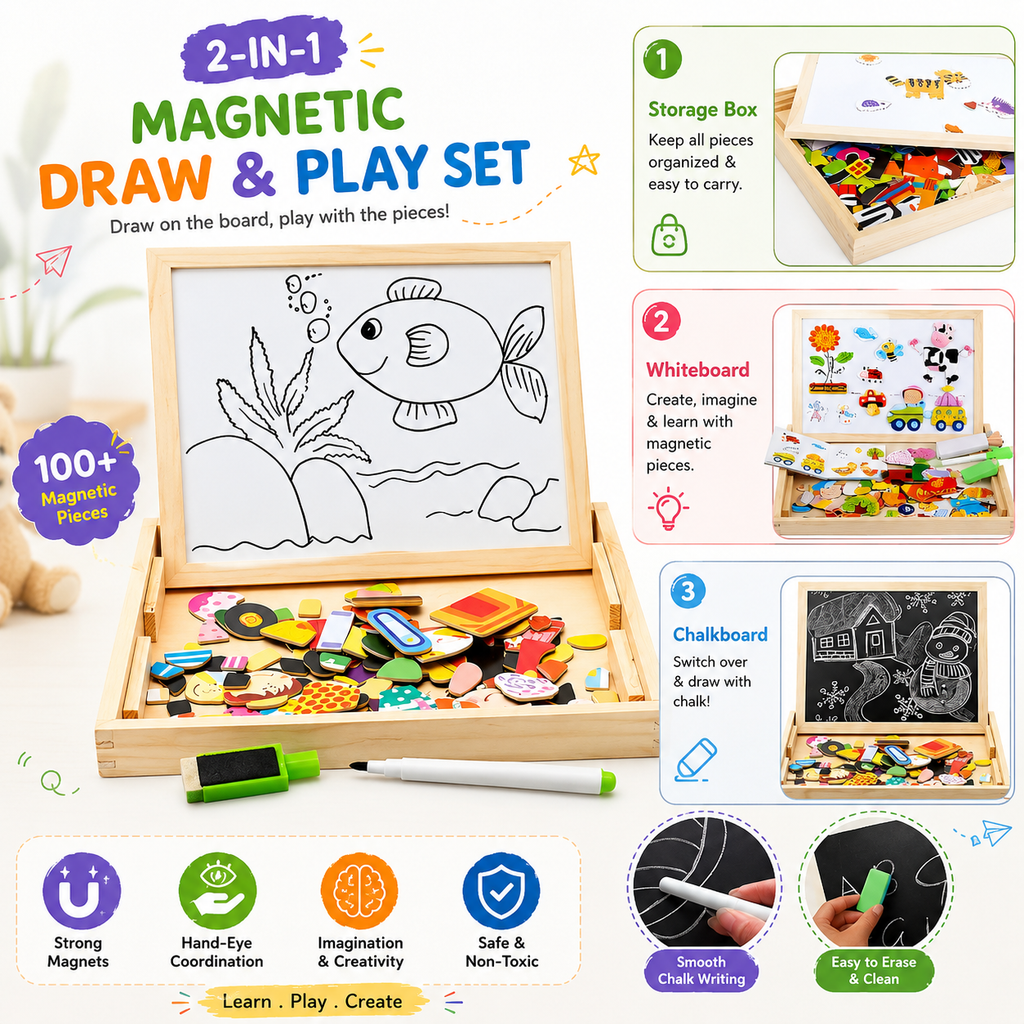 Kiddleo 2-in-1 Magnetic Montessori Learning Board