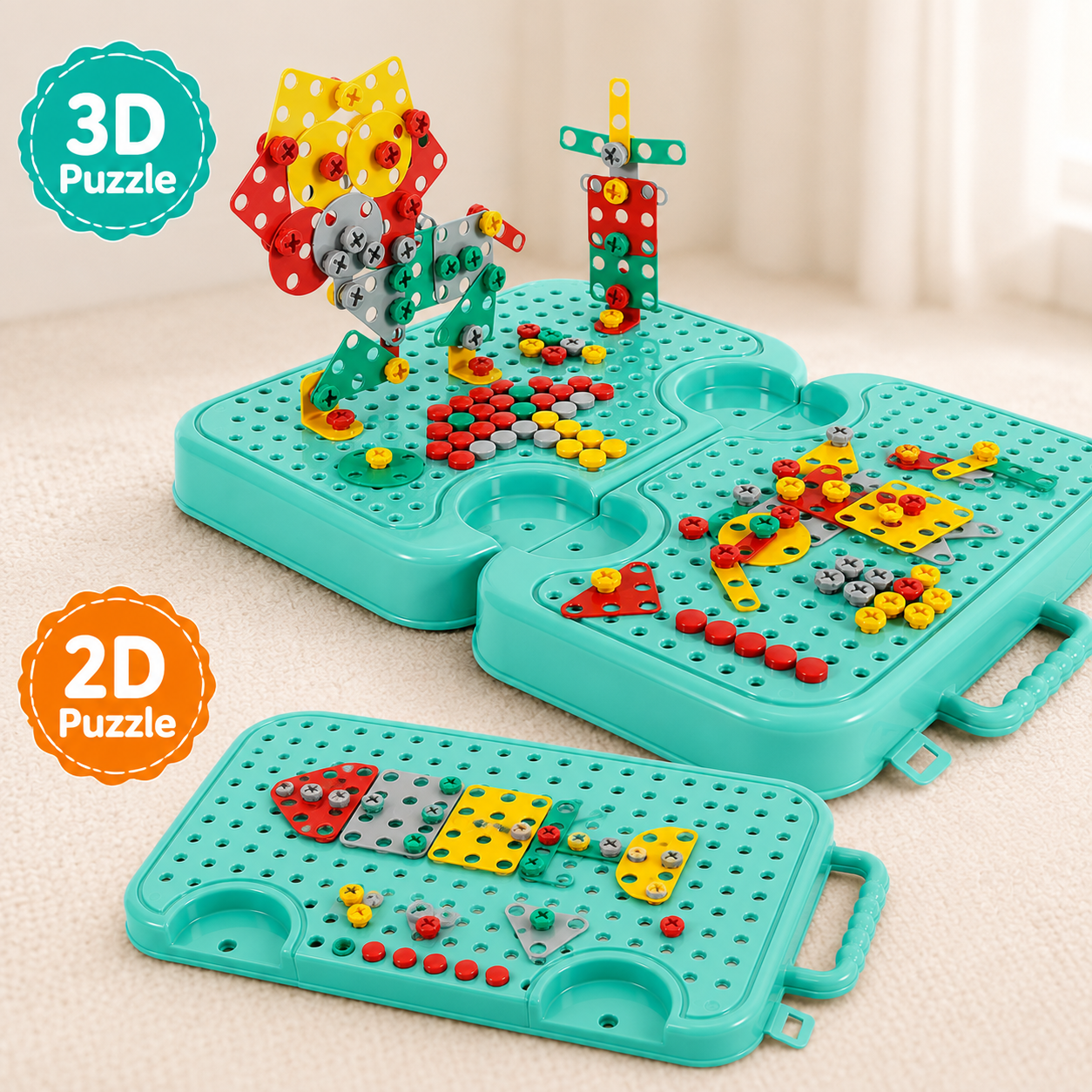 Kiddleo Montessori DIY Tool Kit – 224 Piece Creative Building Set