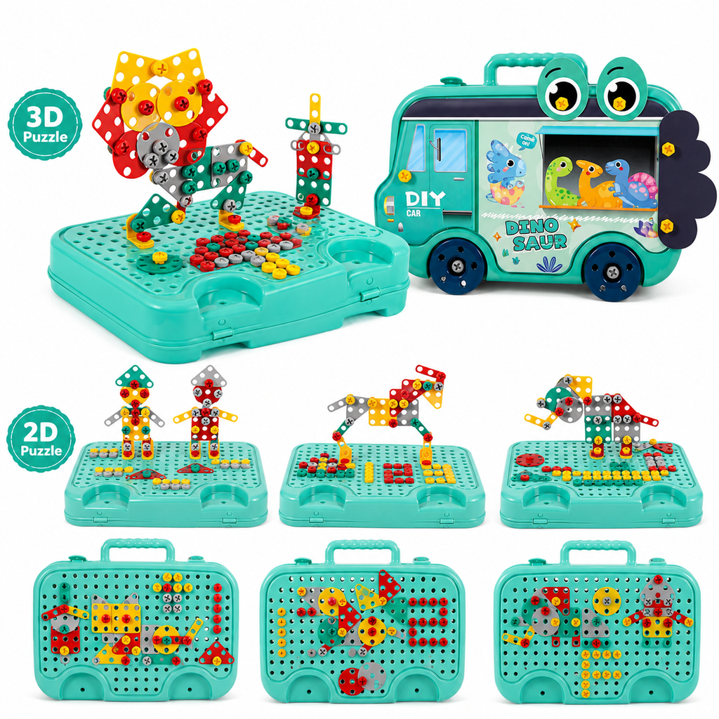 Kiddleo Montessori DIY Tool Kit – 224 Piece Creative Building Set