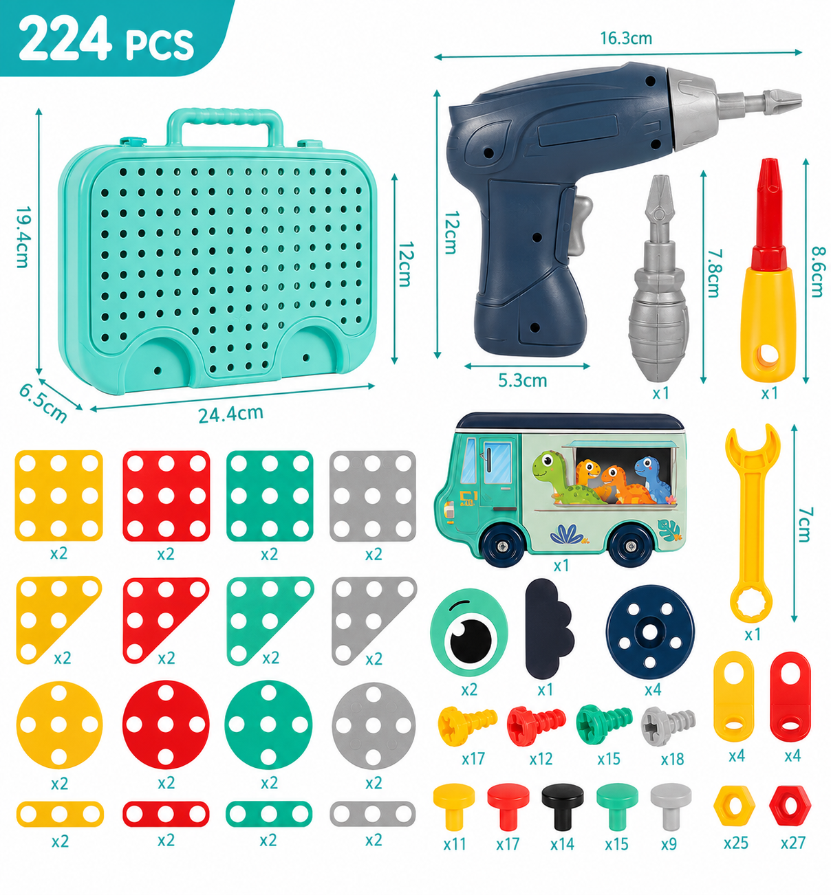 Kiddleo Montessori DIY Tool Kit – 224 Piece Creative Building Set