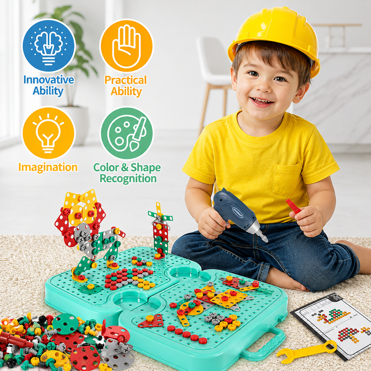 Kiddleo Montessori DIY Tool Kit – 224 Piece Creative Building Set