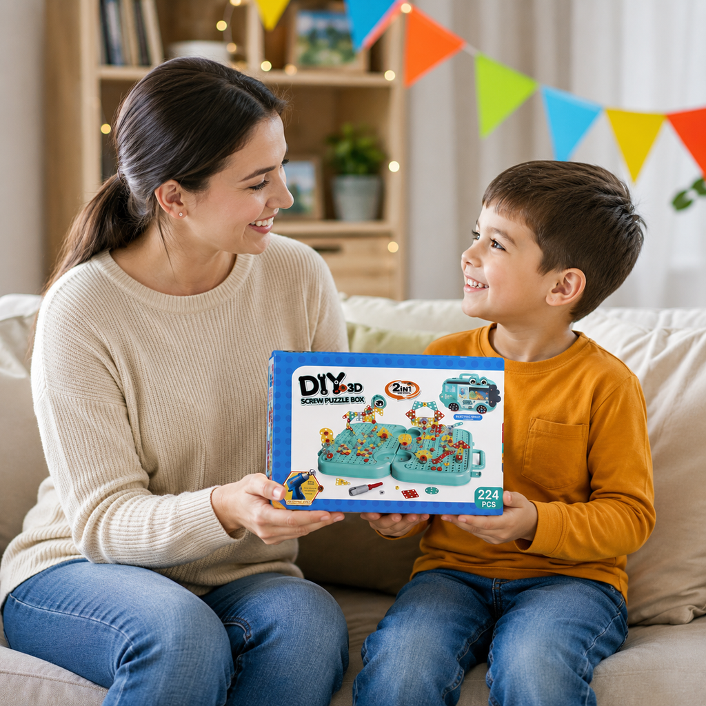 Kiddleo Montessori DIY Tool Kit – 224 Piece Creative Building Set