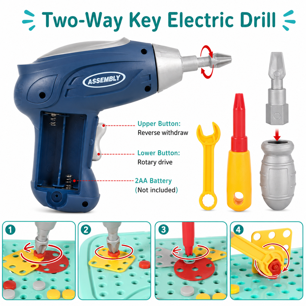 Kiddleo Montessori DIY Tool Kit – 224 Piece Creative Building Set