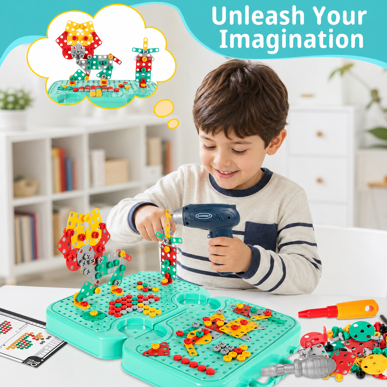 Kiddleo Montessori DIY Tool Kit – 224 Piece Creative Building Set